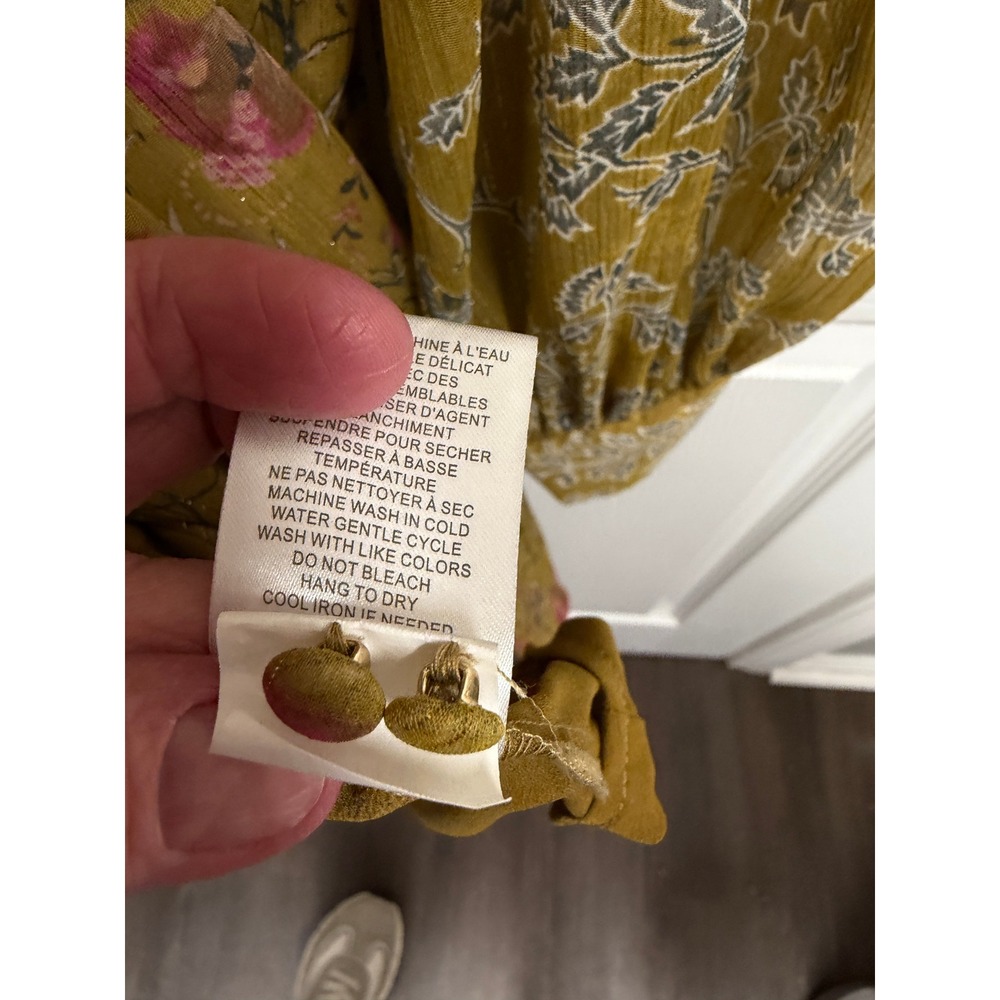 House of Harlow 1960 Mustard Yellow Floral Metallic Lurex Mini Dress Womens M - Picture 11 of 16